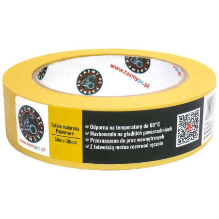 Taśma malarska papierowa YELLOW MASKING 30mm x 50m, żółta