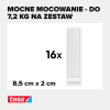 Na zdjęciu widoczna pojedyncza biała taśma rzepowa Tesa oraz informacja o ilości w zestawie