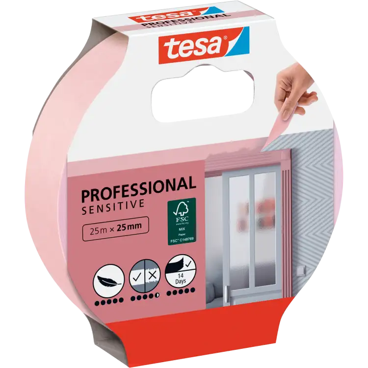 Taśma Malarska Papierowa Maskująca Tesa Sensitive 25 mm x 25 m Różowa