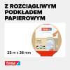 Opakowanie taśmy Tesa Curves prezentowane na tle białego napisu o rozciągliwym podkładzie papierowym