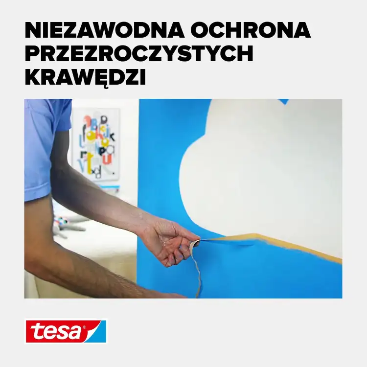 Elastyczna taśma malarska Tesa idealnie dopasowana do krzywizn przy maskowaniu krawędzi na ścianie