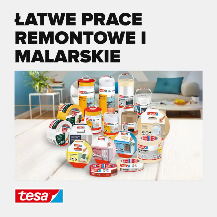 Zestaw taśm malarskich Tesa UV Outdoor prezentowany na stole w jasnym, domowym wnętrzu