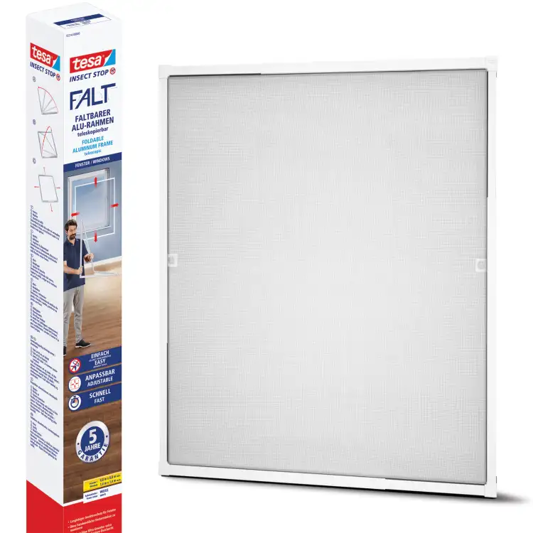 Moskitiera Na Okno Tesa Siatka Teleskopowa Aluminiowa 140 cm x 140 cm Biała