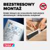 Instrukcja montażu moskitiery plisowanej Tesa pokazująca proste cięcie elementu za pomocą dołączonego nożyka