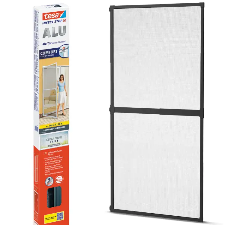 Moskitiera Na Drzwi Aluminiowa Tesa Siatka Na Owady 100 x 220 cm Antracyt