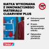 Zbliżenie na siatkę Tesa Clearview Plus prezentującą wysoką przezroczystość i skuteczną ochronę przed owadami