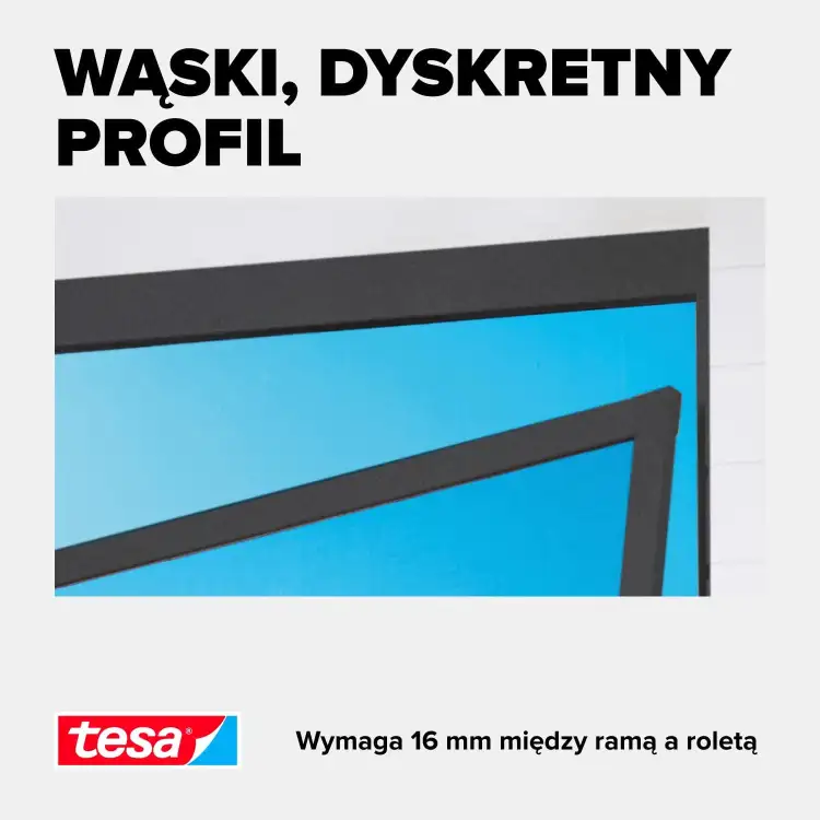 Wąski profil aluminiowej moskitiery Tesa w antracycie umożliwia montaż przy niewielkiej przestrzeni