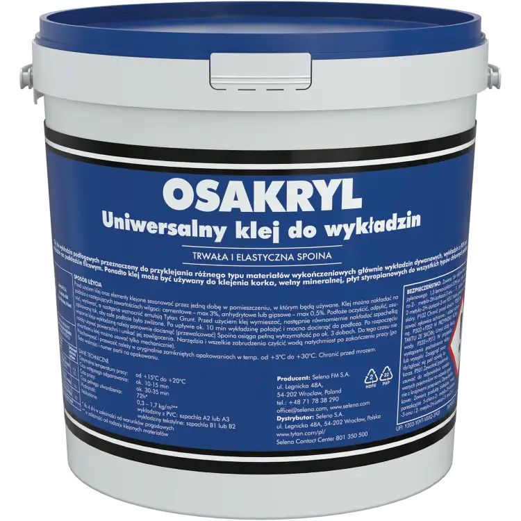 Klej Uniwersalny Osakryl Do Wykładzin Podłogowych PCV Mocny Biały 4 kg