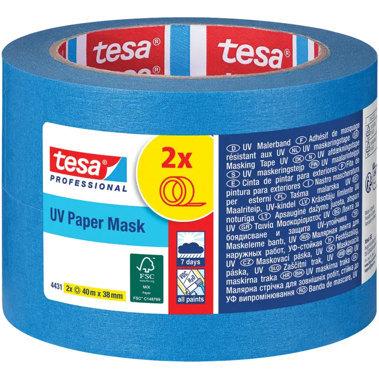 Taśma Malarska Papierowa Maskująca Tesa UV Tape 2x 38 mm x 40m Niebieska
