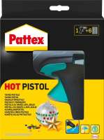 Opakowanie z pistoletem Pattex Hot Pistol oraz wkładami widoczne na tle żółto-czarnym