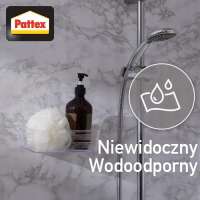 Przezroczysty Pattex One4All Crystal mocuje półkę pod prysznicem, nie pozostawiając widocznych śladów