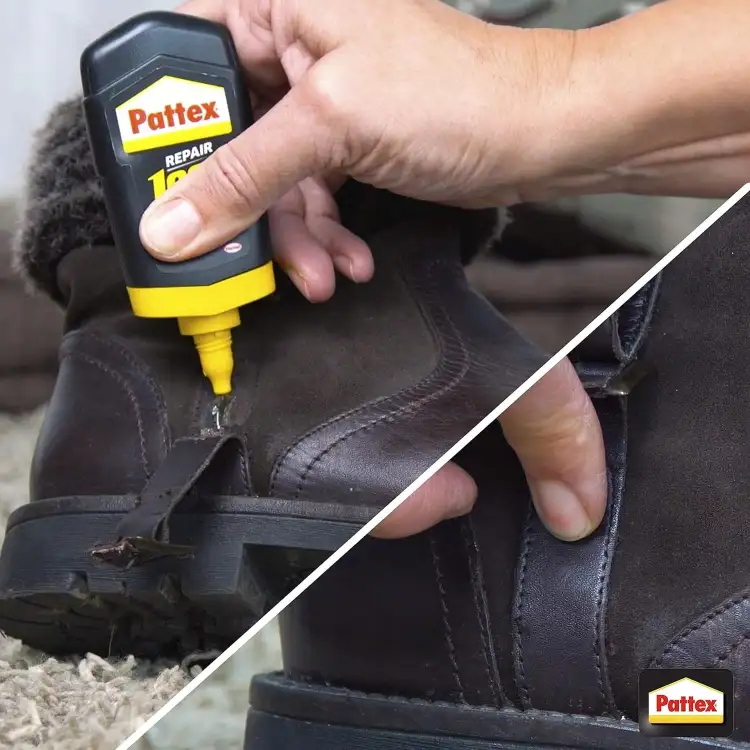 Naprawa rozklejonego szwu skórzanego buta przy użyciu kleju Pattex Repair Total