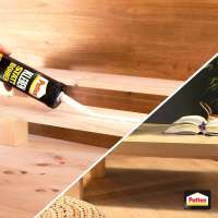 Aplikacja kleju Pattex Fix Decor wodoodpornego na drewniany element wnętrza