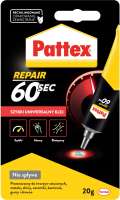 Opakowanie kleju Pattex Repair 60SEC prezentujące precyzyjną końcówkę tubki oraz grafikę szybkości działania