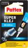 Aplikator Pattex Super Klej do szkła z precyzyjną końcówką pokazany obok sklejonych szklanych elementów