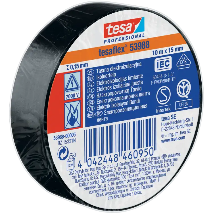 Taśma Izolacyjna PCV Tesa Mocna Samoprzylepna Izolacja 15mm x 10m Czarna