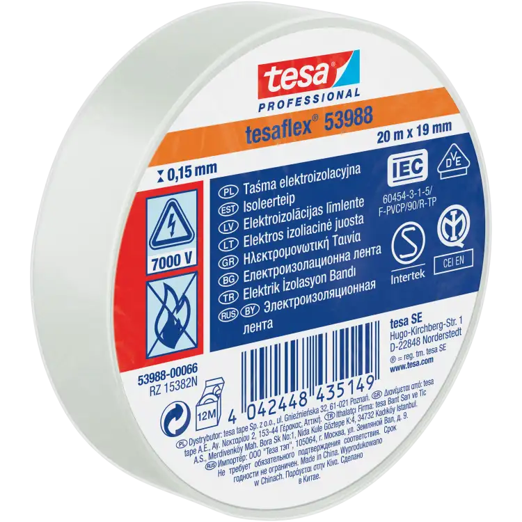 Taśma Izolacyjna PCV Tesa Mocna Samoprzylepna Izolacja 19mm x 20m Biała