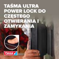 Montaż czarnej taśmy rzepowej Tesa na ścianie ułatwia wielokrotne otwieranie i zamykanie panelu