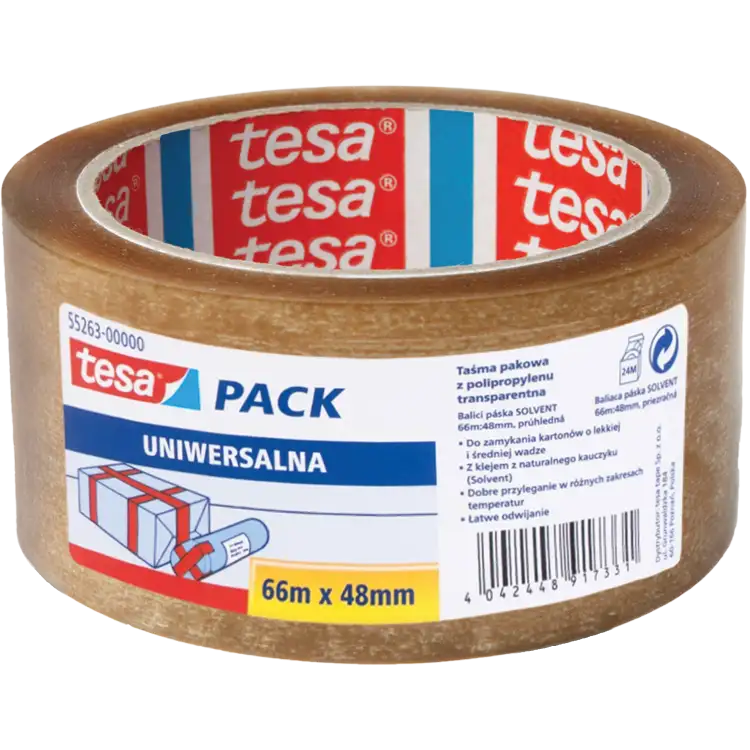 Taśma Klejąca Pakowa Tesa Kauczuk 48 mm x 66 m Mocna Bezbarwna Solvent