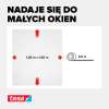 Schemat prezentuje białą siatkę Tesa o wymiarach 1x1 metr przeznaczoną do małych okien