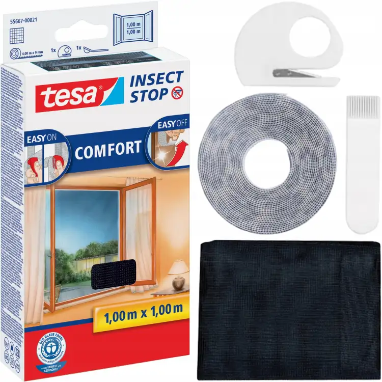 Moskitiera Na Okno Tesa Comfort Siatka Okienna Na Owady 100 x 100 cm Czarna
