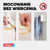 Fragment taśmy montażowej Tesa ciętej nożyczkami oraz aplikowanej ręcznie na białą powierzchnię