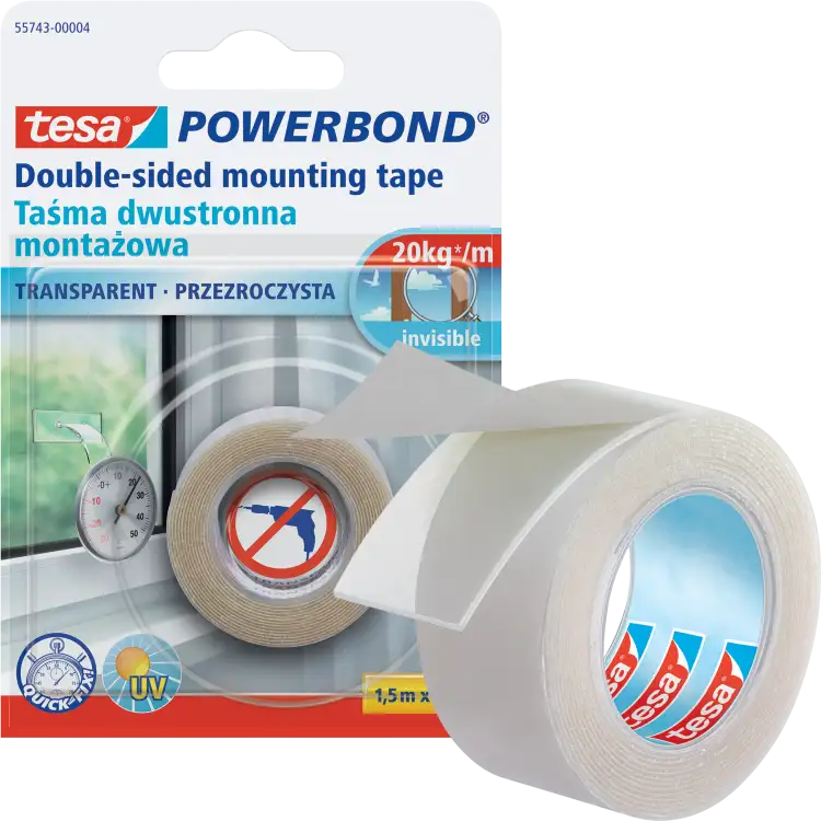 Dwustronna Taśma Klejąca Montażowa Tesa 19mm x 1,5 m Mocna Przezroczysta