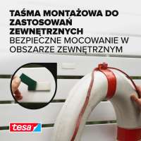 Mocowanie koła ratunkowego do białej ławki za pomocą piankowej taśmy montażowej Tesa