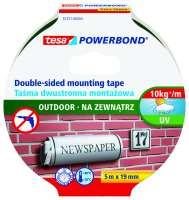 Opakowanie taśmy piankowej Tesa Powerbond prezentowane na tle ceglanej ściany z zamontowaną skrzynką na listy