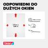 Grafika przedstawia wymiary białej siatki Tesa Comfort oraz akcesoria do samodzielnego montażu