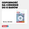 Opakowanie białej taśmy teflonowej Tesa prezentowane na tle informacji o odporności na ciśnienie