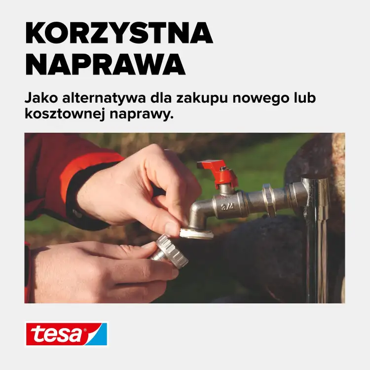 Naprawa metalowego zaworu z użyciem białej taśmy teflonowej Tesa jako szybkie uszczelnienie