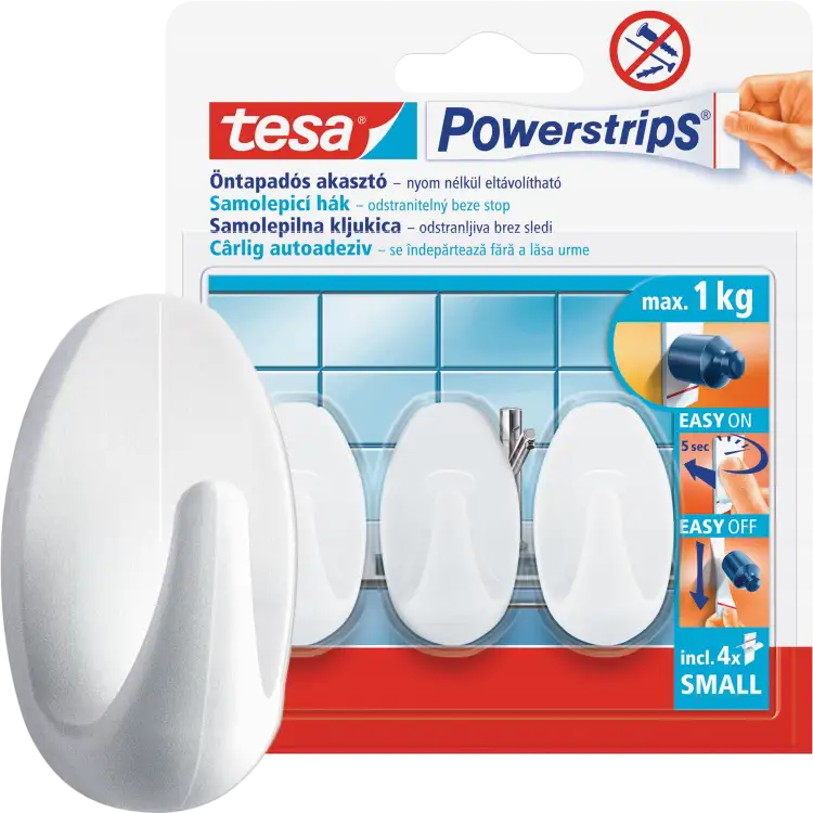 Haczyki Samoprzylepne Łazienkowe Tesa Powerstrips Do Wieszania 1kg 3 szt