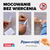 Trzy etapy montażu dekoracji na płytkach za pomocą pasków samoprzylepnych Tesa Powerstrips
