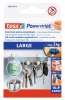 Opakowanie Tesa Powerstrips Large prezentuje zastosowanie pasków do mocowania kluczy i dekoracji na ścianie