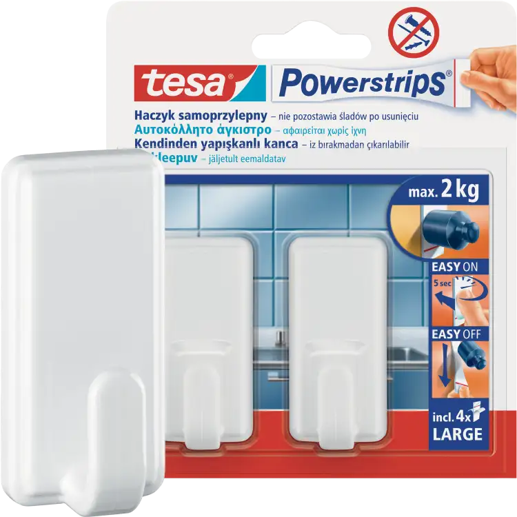 Haczyki Samoprzylepne Tesa Powerstrips Do Łazienki Kuchni 2kg 2 szt