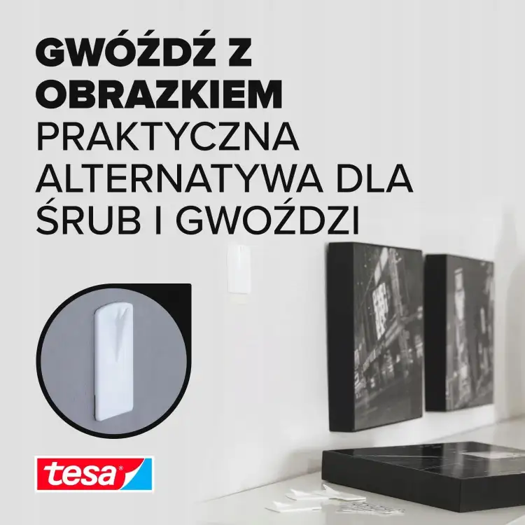Alternatywa dla gwoździ marki Tesa umożliwiająca szybkie zawieszenie obrazów bez wiercenia