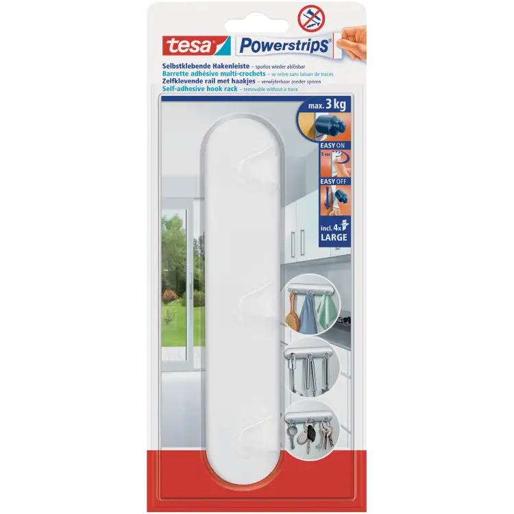 Haczyk Samoprzylepny Tesa POWERSTRIPS Potrójny Biały do Wieszania 3kg
