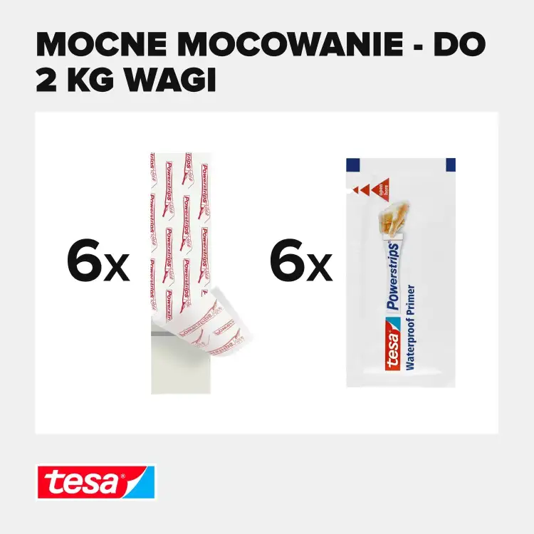 Na zdjęciu widoczne są dwa rodzaje pasków montażowych Tesa z wyeksponowaną ilością sztuk