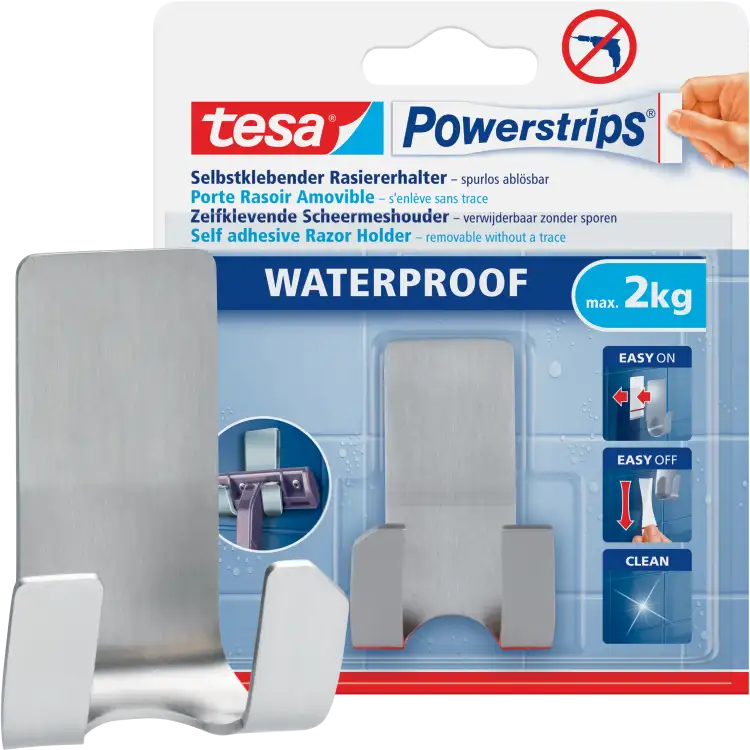 Haczyk Samoprzylepny Łazienkowy Tesa Powerstrips Srebrny Metalowy 2 kg