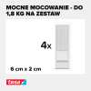 Informacja o maksymalnym udźwigu samoprzylepnych rzepów Tesa oraz ich wymiarach na białym tle