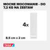 Informacja o wytrzymałości rzepów Tesa na zestawie czterech samoprzylepnych pasków do montażu