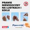 Instrukcja pokazująca sposób użycia przezroczystych pasków montażowych Tesa na szkle i lustrze