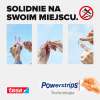 Trzy zdjęcia pokazują jak łatwo zamocować samoprzylepny haczyk Tesa Powerstrips na gładkiej powierzchni