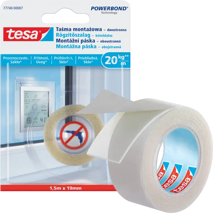 Dwustronna Taśma Klejąca Montażowa Tesa 19mm x 1,5 m Mocna Przezroczysta