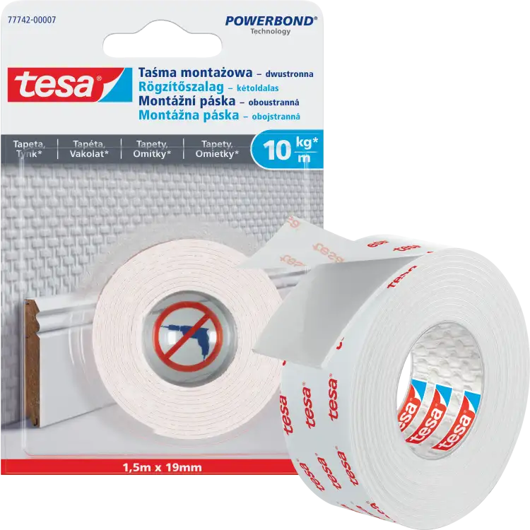 Dwustronna Taśma Klejąca Montażowa Tesa 19mm x 1,5m Do Tapet Tynku Piankowa
