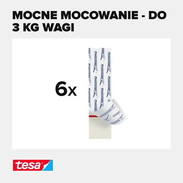 Na zdjęciu widoczny zestaw sześciu pasków samoprzylepnych Tesa przeznaczonych do solidnego mocowania na metalu