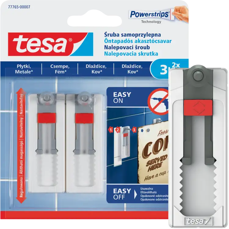 Haczyki Samoprzylepne Tesa Śruba Regulowana Do Płytek Metalu 2 szt 3 kg