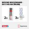 Grafika przedstawia instrukcję montażu regulowanej śruby samoprzylepnej Tesa na gładkiej powierzchni
