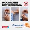 Instrukcja pokazuje kolejne etapy montażu samoprzylepnej śruby Tesa na płytkach ceramicznych bez wiercenia